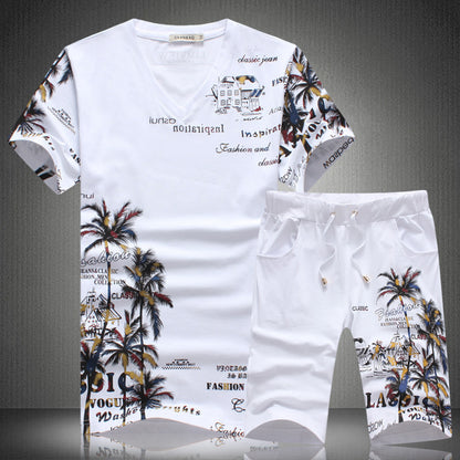 Men's Cotton Blend Two-Piece Set - Casual T-Shirt & Shorts Outfit