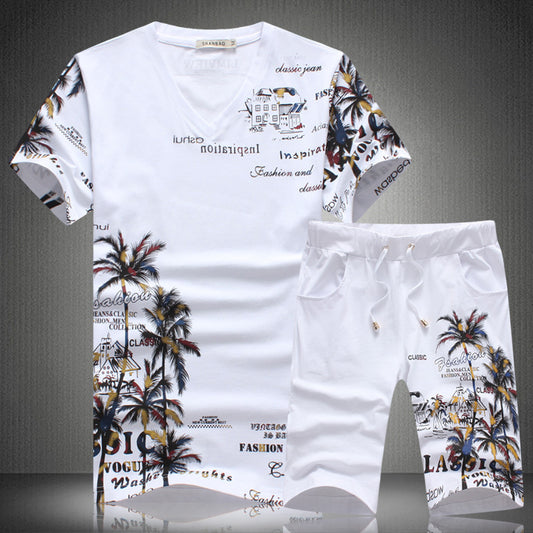 Men's Cotton Blend Two-Piece Set - Casual T-Shirt & Shorts Outfit