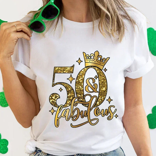 50 & Fabulous Women's Birthday T-Shirt | Funny Vintage Graphic Tee