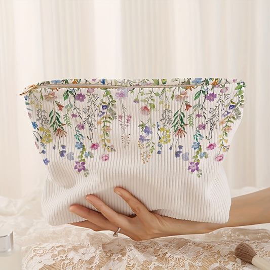Flower Pattern Corduroy Makeup Bag