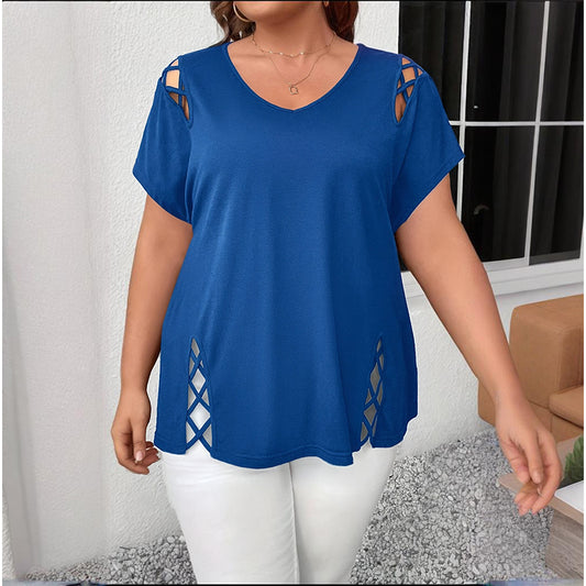 Women's Plus Size Criss Cross V-Neck T-Shirt - Flattering Casual Top